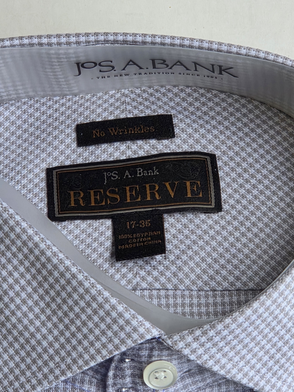 Jos. A. Bank Reserve Men’s Tan and White Micro-Check Dress Shirt